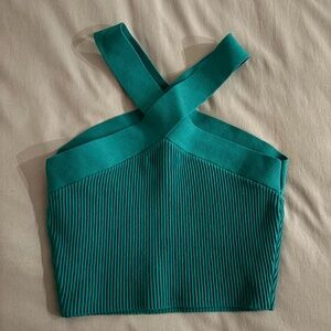 Aritzia Babaton Sculpt Knit Criss Cross Cropped Tank, TEAL
